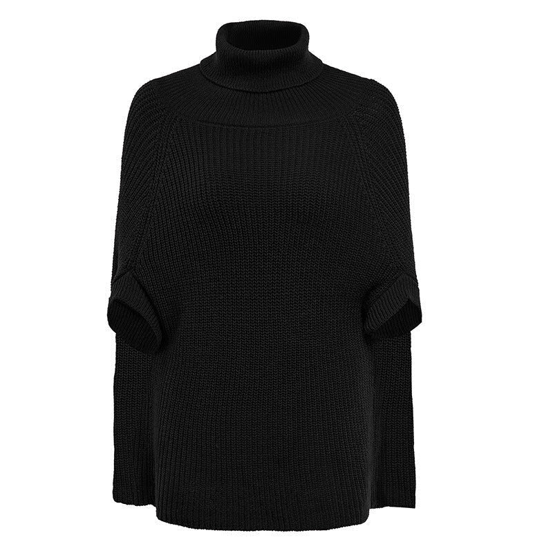 Cape Turtleneck Jumper – ribbed knit, oversized fit, split sleeves