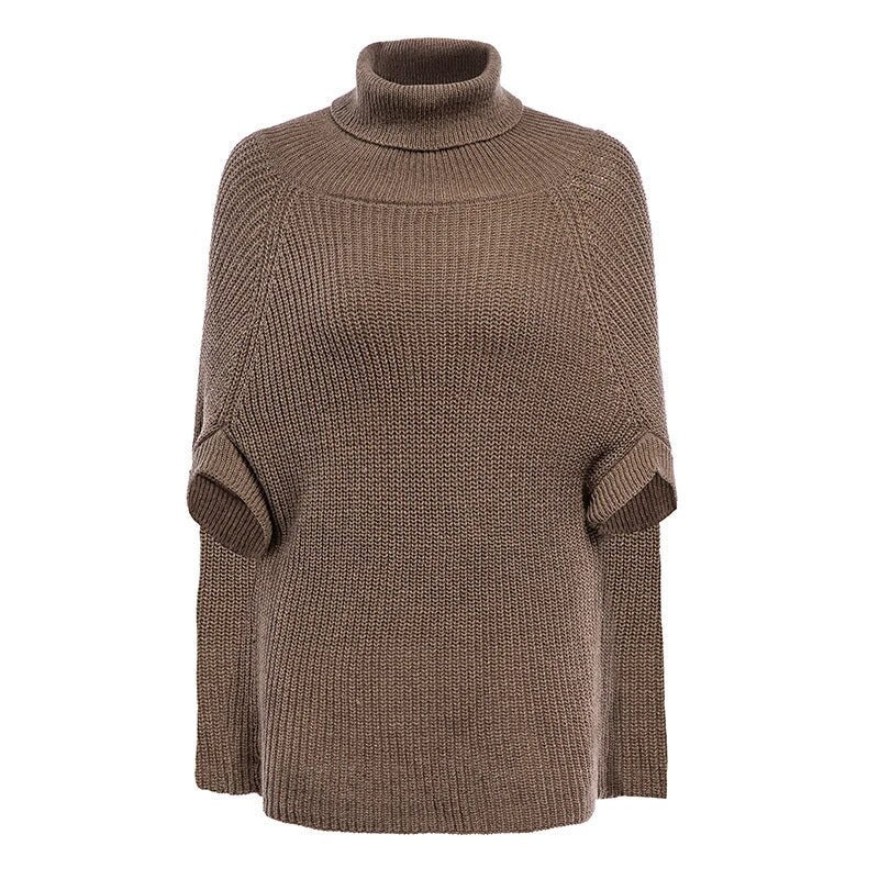 Cape Turtleneck Jumper – ribbed knit, oversized fit, split sleeves