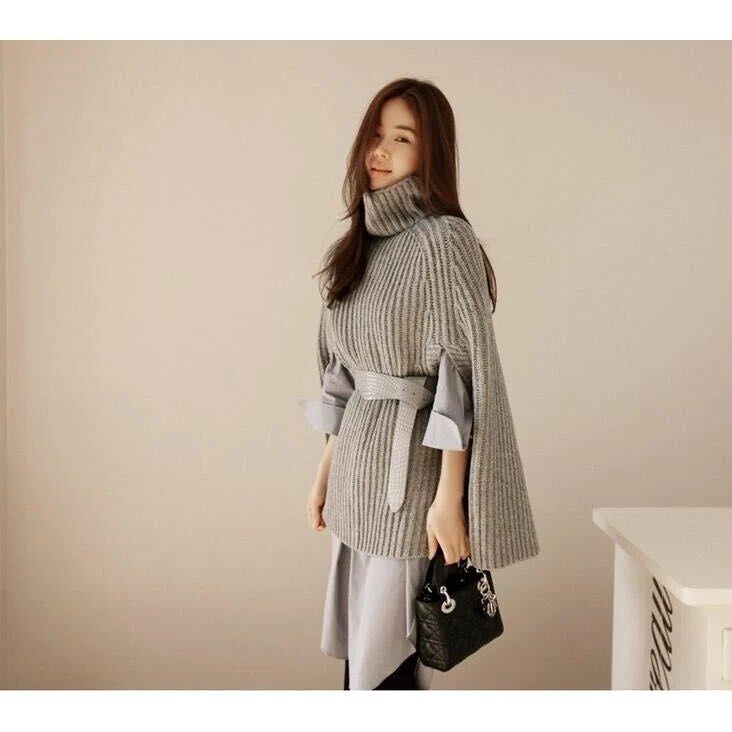 Cape Turtleneck Jumper – ribbed knit, oversized fit, split sleeves