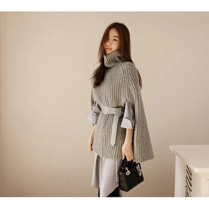 Cape Turtleneck Jumper – ribbed knit, oversized fit, split sleeves