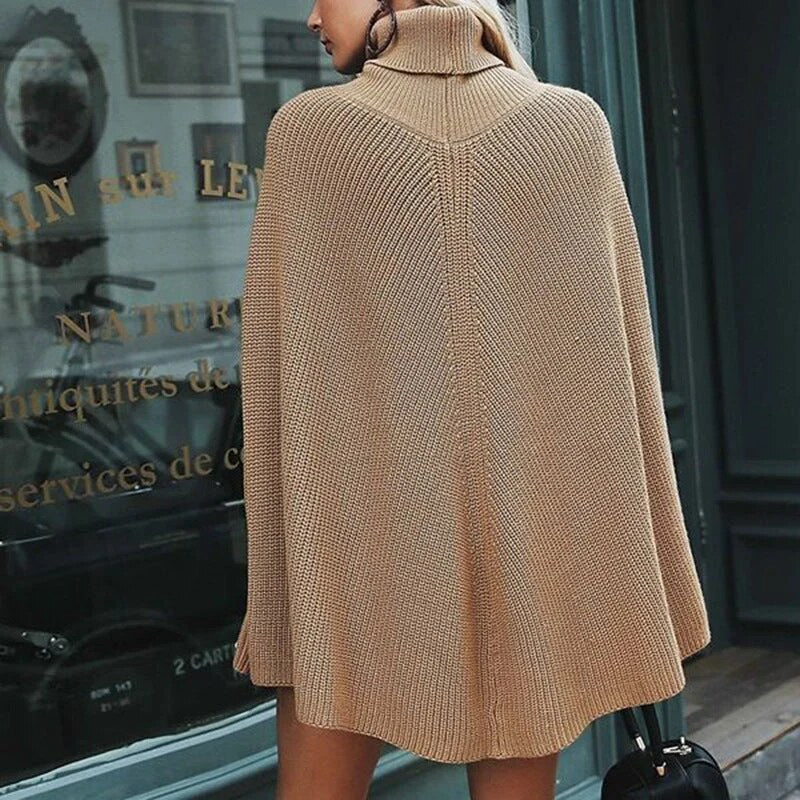 Cape Turtleneck Jumper – ribbed knit, oversized fit, split sleeves