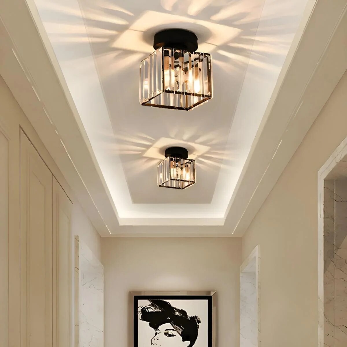 Ceiling light – striped glass shade, semi-flush mount design