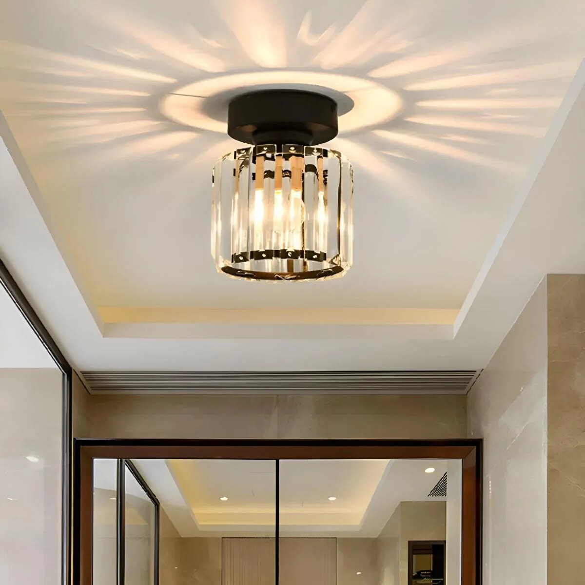 Ceiling light – striped glass shade, semi-flush mount design