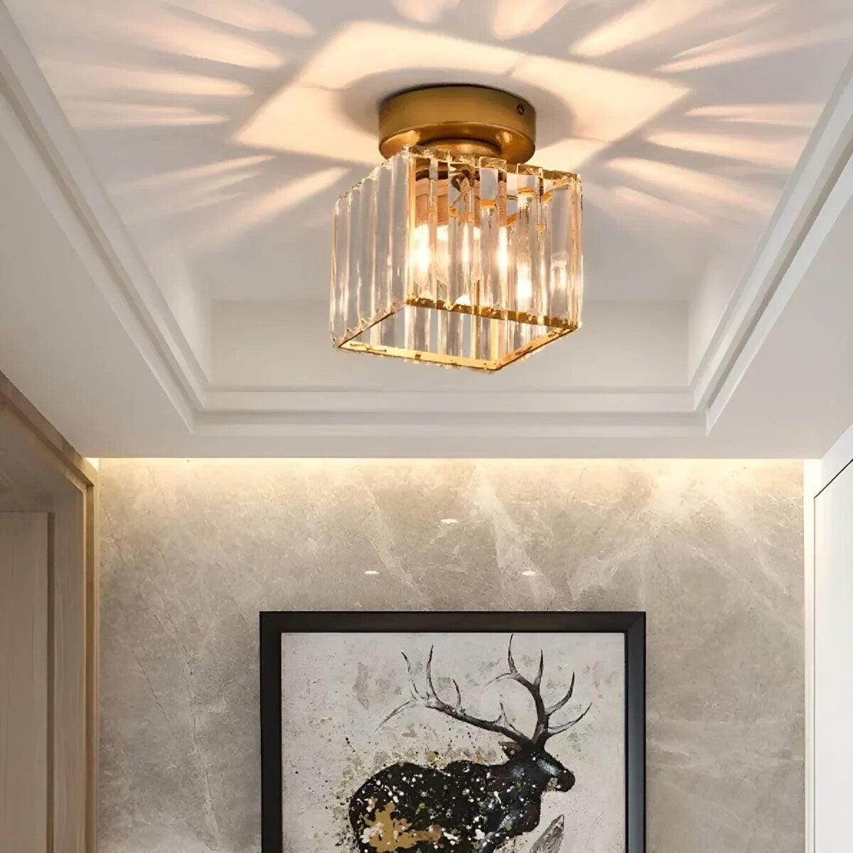 Ceiling light – striped glass shade, semi-flush mount design