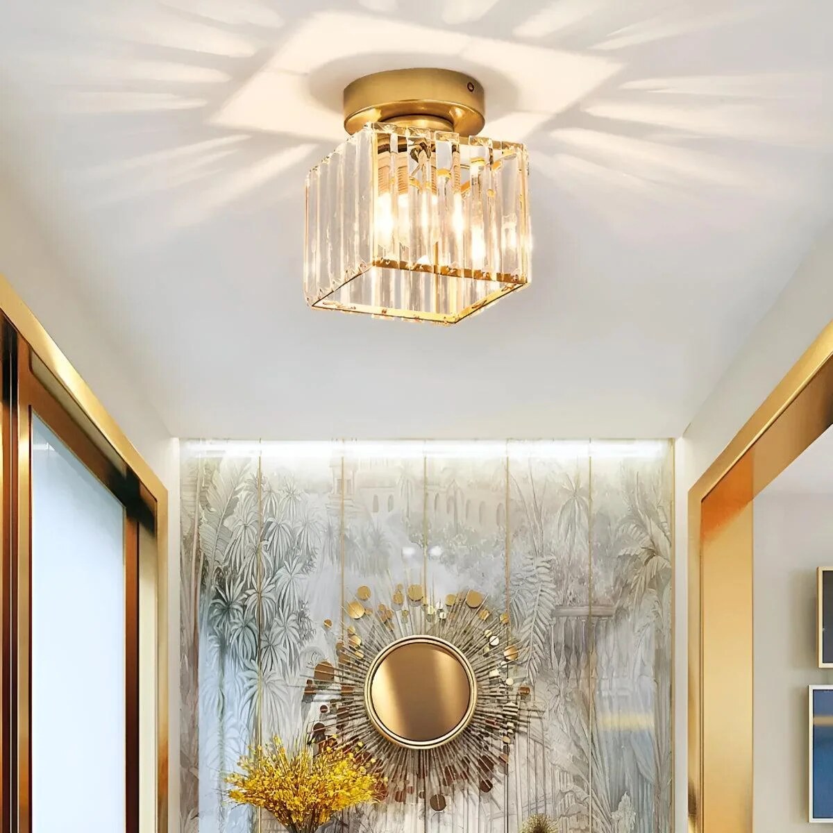 Ceiling light – striped glass shade, semi-flush mount design