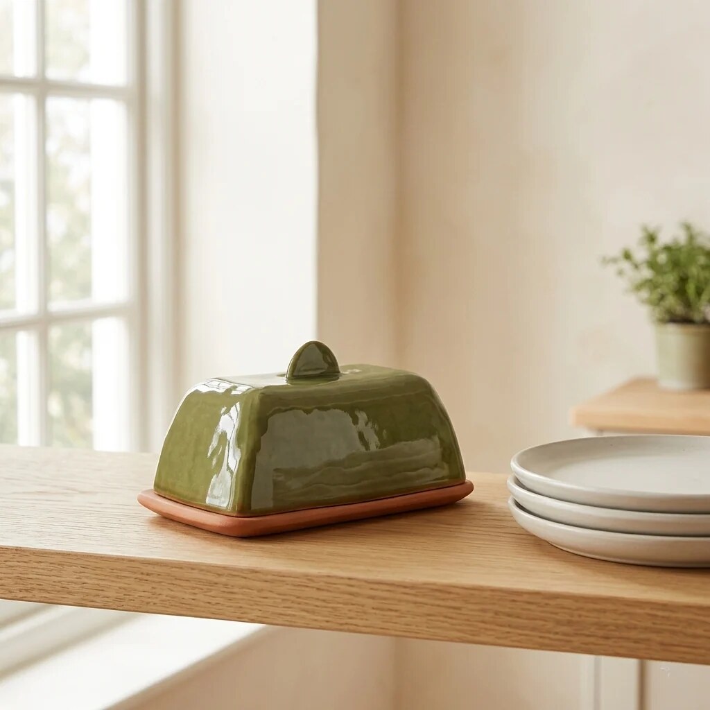 Ceramic Butter Dish – soft, domed lid, three colours