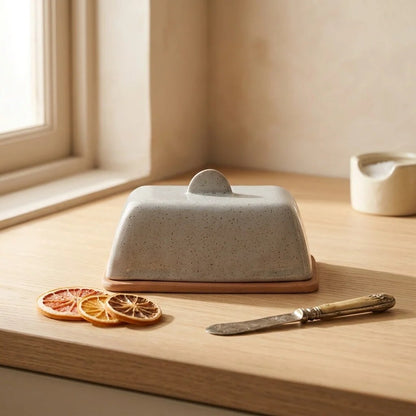 Ceramic Butter Dish – soft, domed lid, three colours