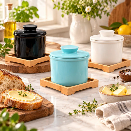 Ceramic Butter Dish – water-sealed lid, keeps fresh, three colours