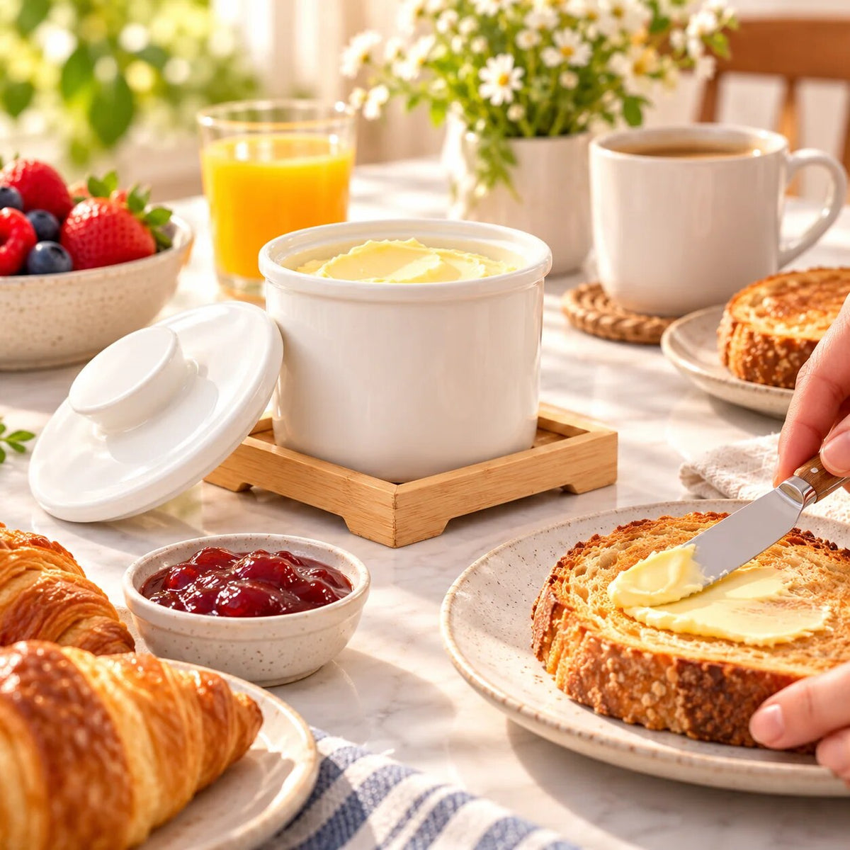 Ceramic Butter Dish – water-sealed lid, keeps fresh, three colours