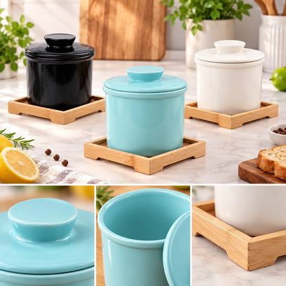 Ceramic Butter Dish – water-sealed lid, keeps fresh, three colours