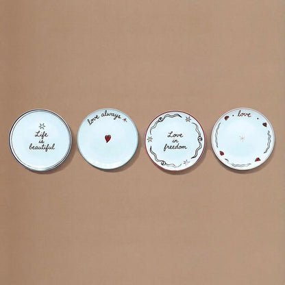 Ceramic Plate Set – mismatched designs, colourful prints, four pieces
