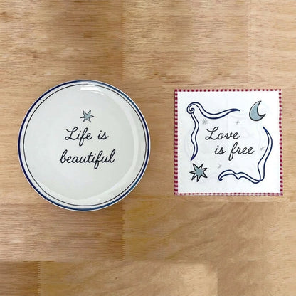 Ceramic Plate Set – mismatched designs, colourful prints, four pieces
