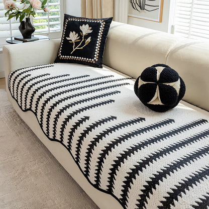 Chevron Stripe Sofa Cover – soft chenille, wavy edges, pet-friendly