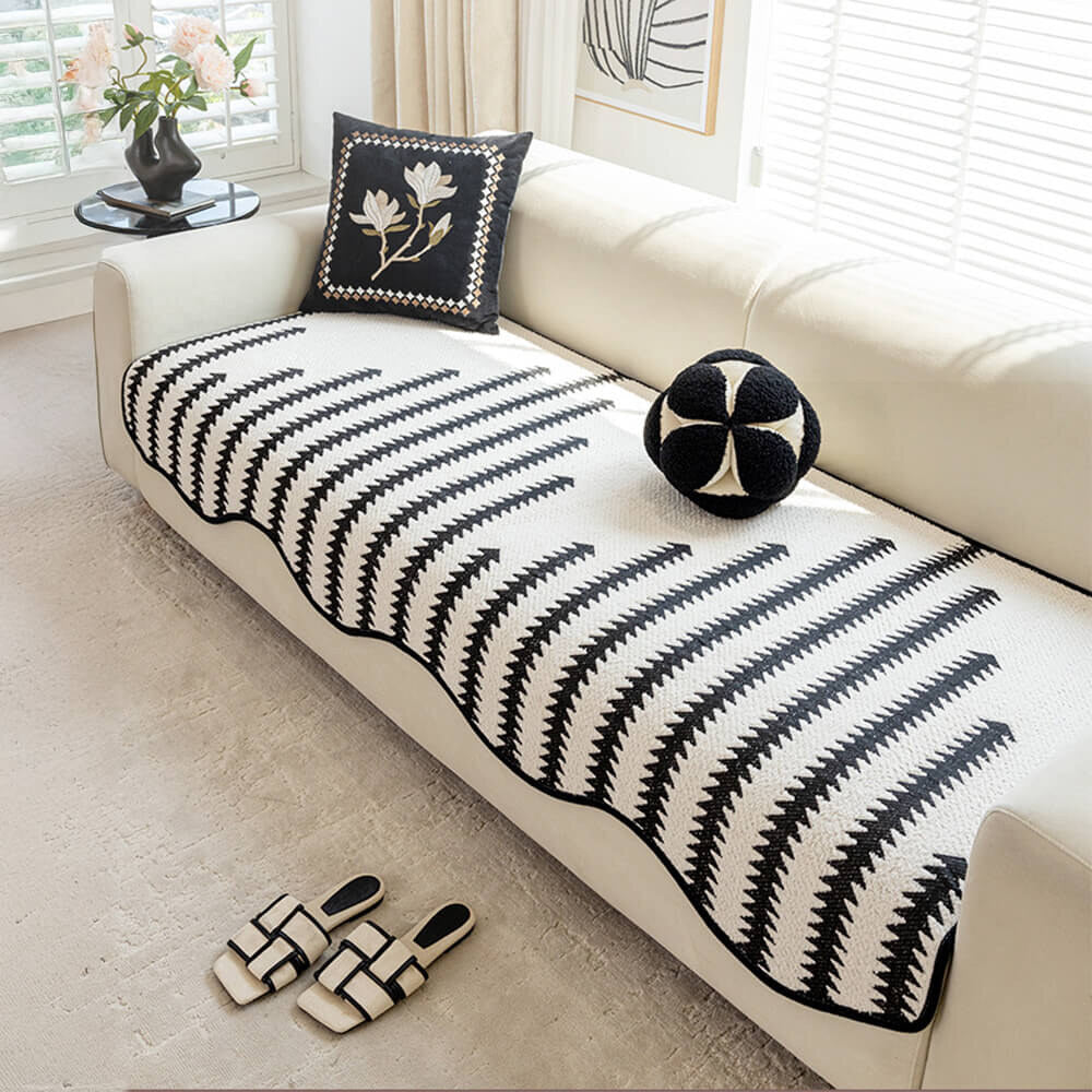 Chevron Stripe Sofa Cover – soft chenille, wavy edges, pet-friendly