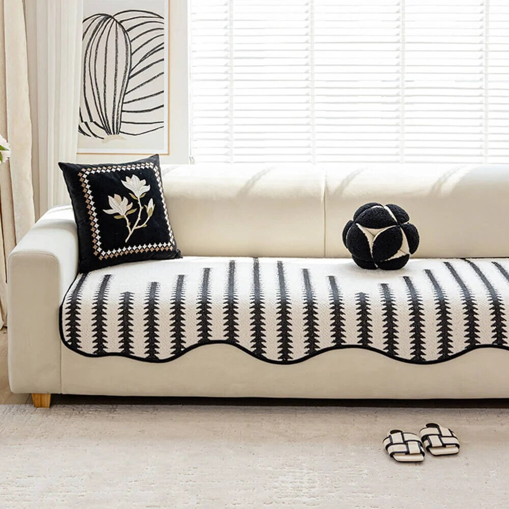 Chevron Stripe Sofa Cover – soft chenille, wavy edges, pet-friendly