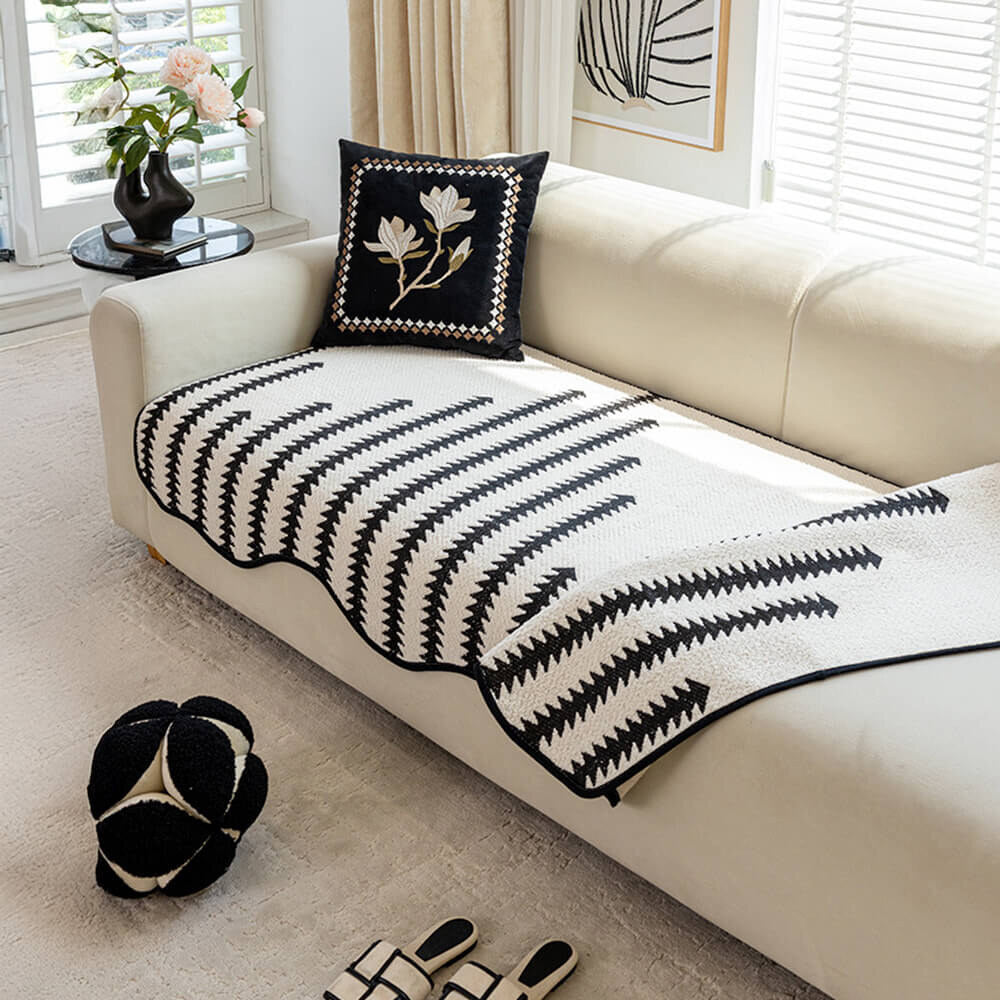 Chevron Stripe Sofa Cover – soft chenille, wavy edges, pet-friendly