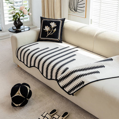 Chevron Stripe Sofa Cover – soft chenille, wavy edges, pet-friendly