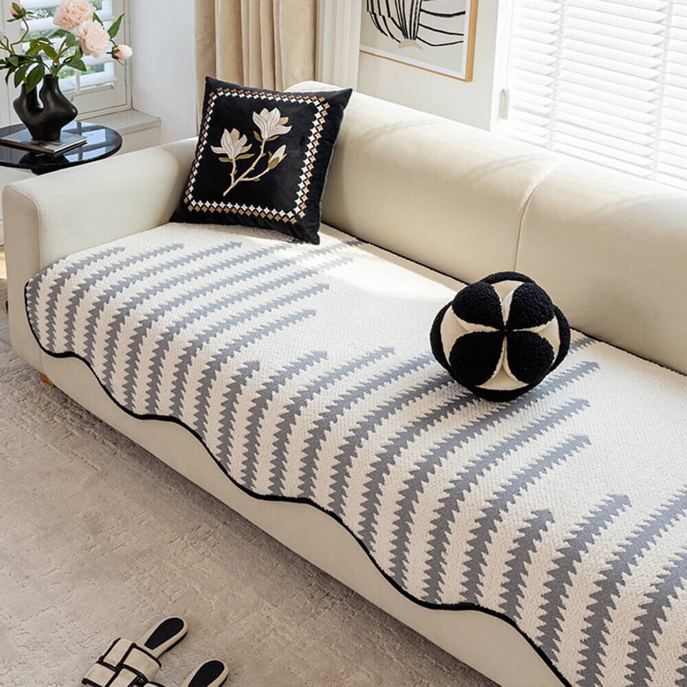 Chevron Stripe Sofa Cover – soft chenille, wavy edges, pet-friendly