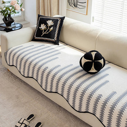 Chevron Stripe Sofa Cover – soft chenille, wavy edges, pet-friendly