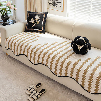 Chevron Stripe Sofa Cover – soft chenille, wavy edges, pet-friendly