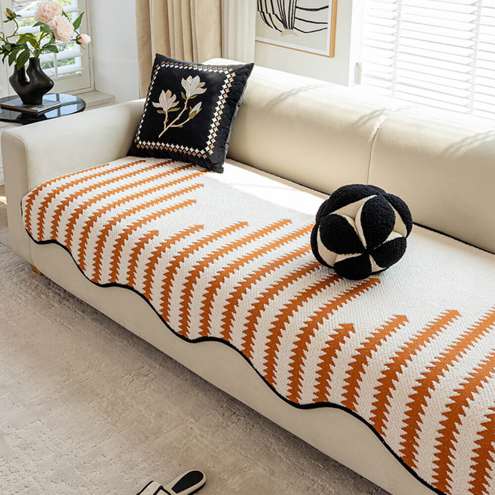 Chevron Stripe Sofa Cover – soft chenille, wavy edges, pet-friendly