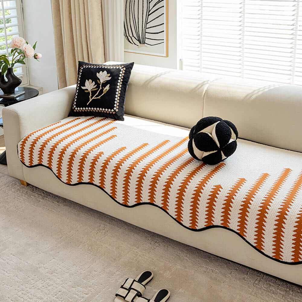 Chevron Stripe Sofa Cover – soft chenille, wavy edges, pet-friendly