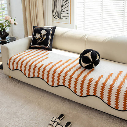 Chevron Stripe Sofa Cover – soft chenille, wavy edges, pet-friendly