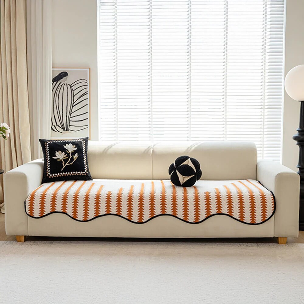 Chevron Stripe Sofa Cover – soft chenille, wavy edges, pet-friendly