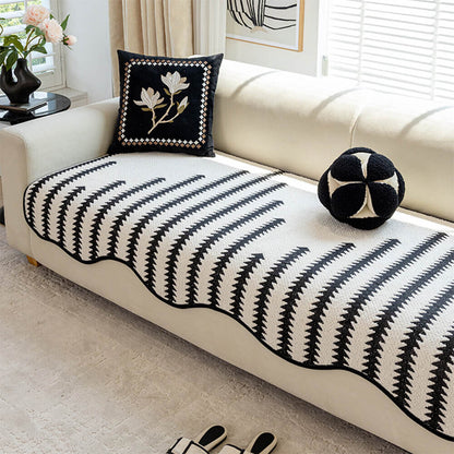 Chevron Stripe Sofa Cover – soft chenille, wavy edges, pet-friendly