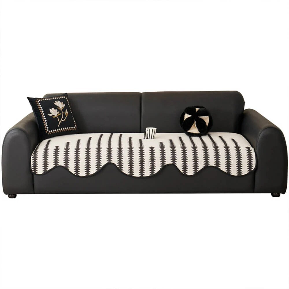 Chevron Stripe Sofa Cover – soft chenille, wavy edges, pet-friendly
