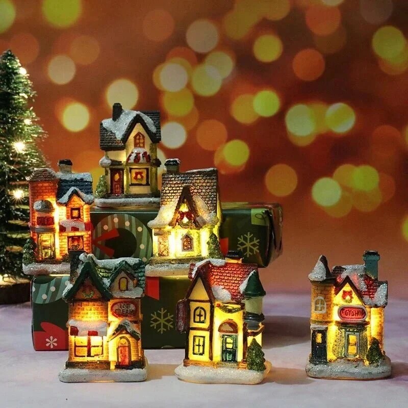 Christmas Village – LED-lit miniature buildings, warm light
