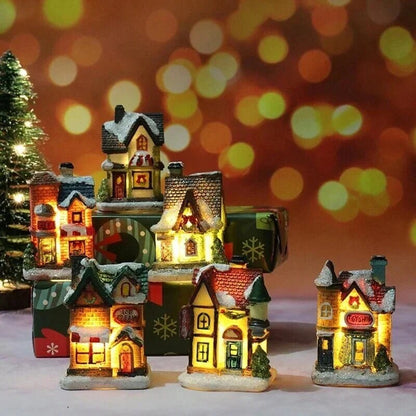 Christmas Village – LED-lit miniature buildings, warm light