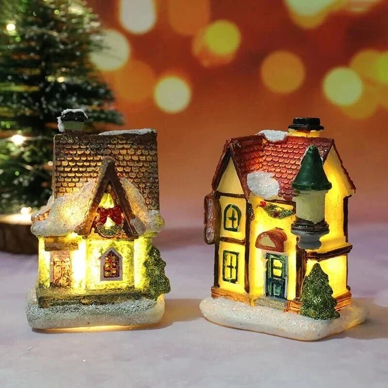 Christmas Village – LED-lit miniature buildings, warm light