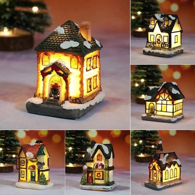 Christmas Village – LED-lit miniature buildings, warm light