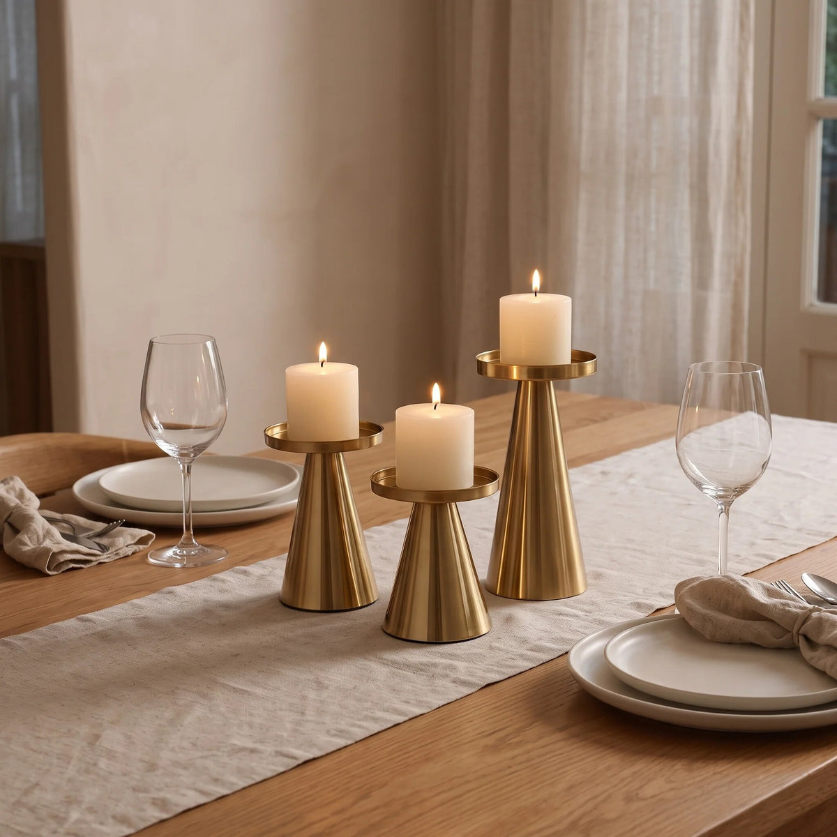 Cone Candle Holders – set of three, electroplated iron, two finishes