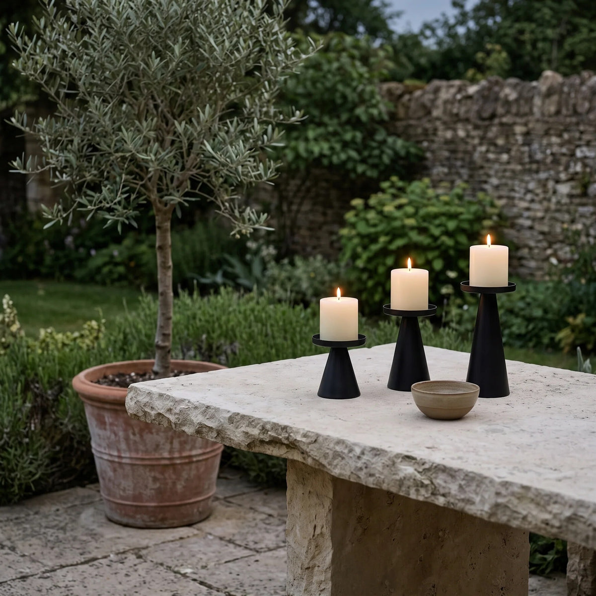 Cone Candle Holders – set of three, electroplated iron, two finishes