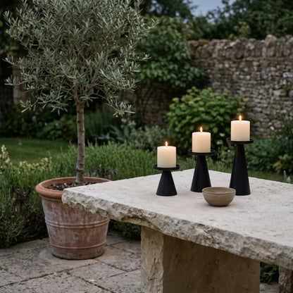 Cone Candle Holders – set of three, electroplated iron, two finishes