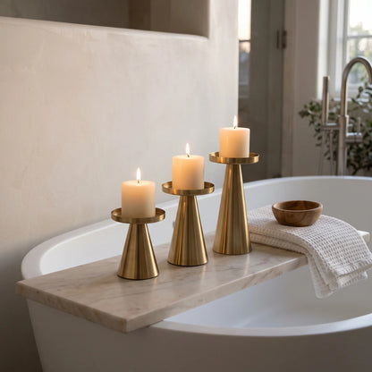 Cone Candle Holders – set of three, electroplated iron, two finishes