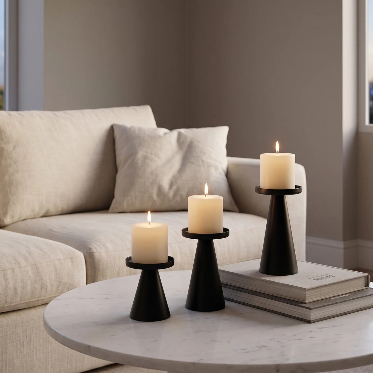 Cone Candle Holders – set of three, electroplated iron, two finishes