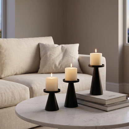 Cone Candle Holders – set of three, electroplated iron, two finishes