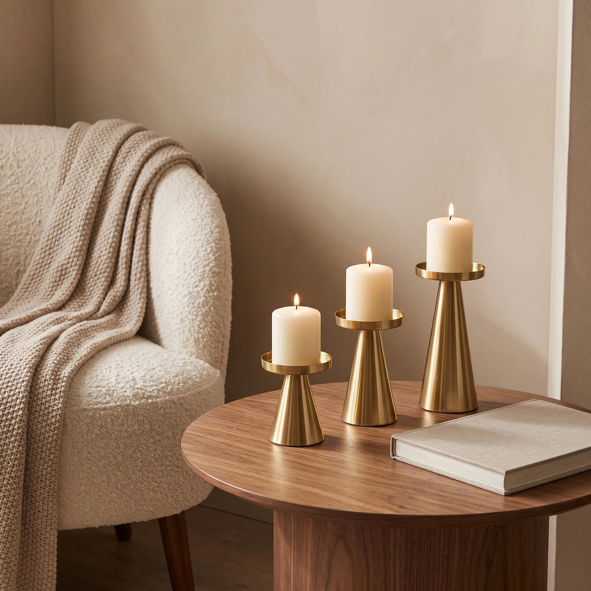 Cone Candle Holders – set of three, electroplated iron, two finishes