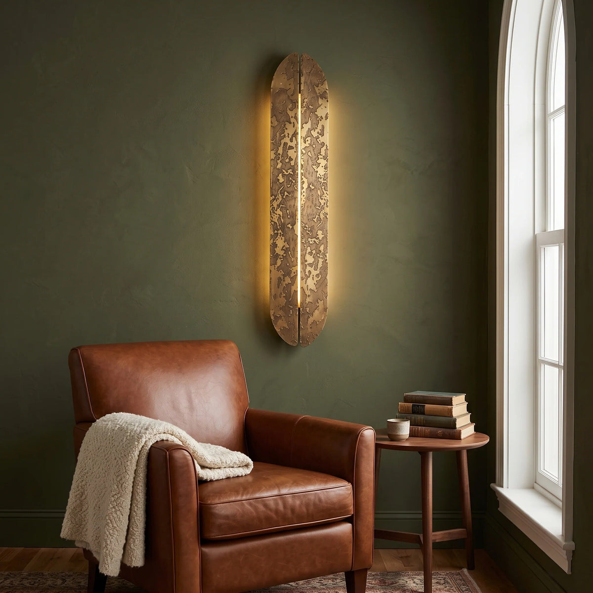 Copper Wall Light – textured panel, split light, two sizes