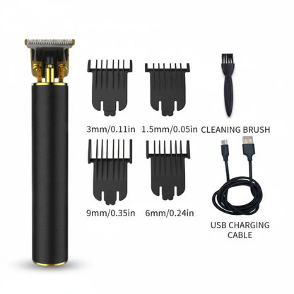 Cordless Hair Trimmer – T blade, multiple guard lengths, rechargeable