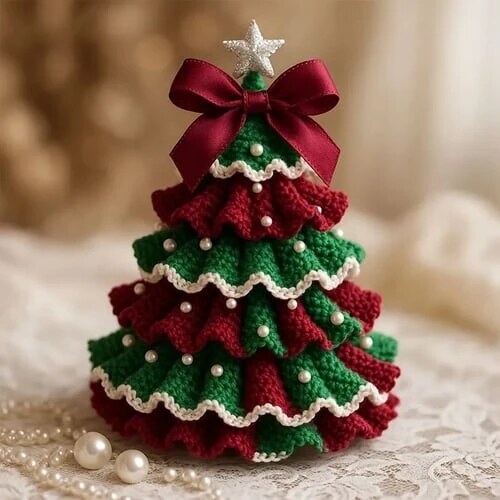 Crochet Christmas Tree Kit – yarn, beads, ribbon, instructions