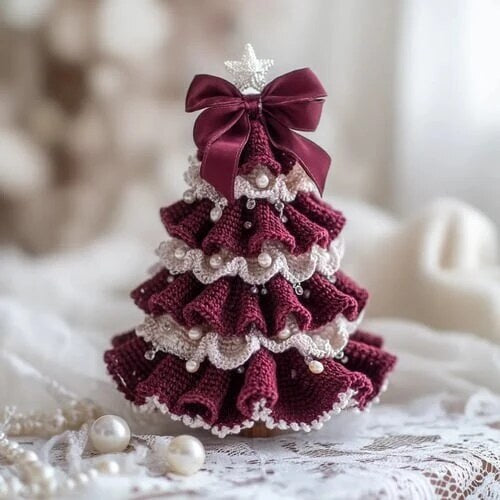 Crochet Christmas Tree Kit – yarn, beads, ribbon, instructions