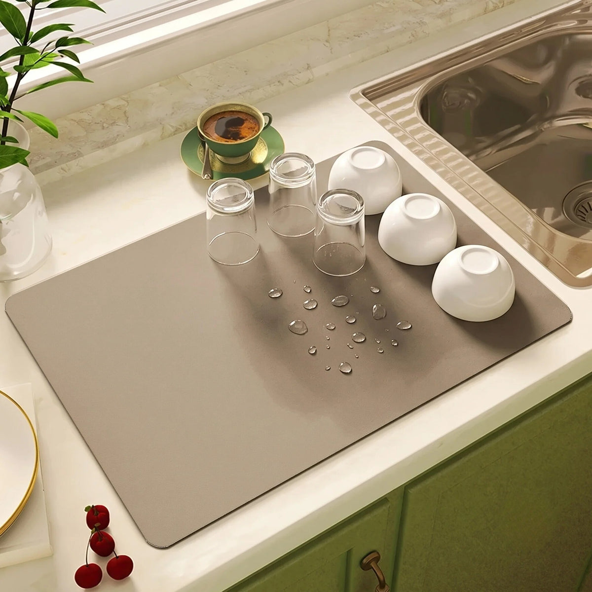 Dish Drying Mat – absorbent, non-slip base, rollable