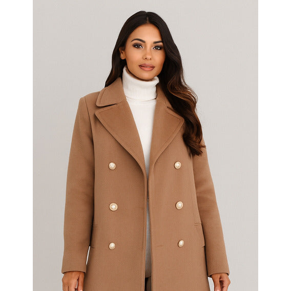 Double-Breasted Tailored Coat – gold-tone buttons, notch lapels, lined