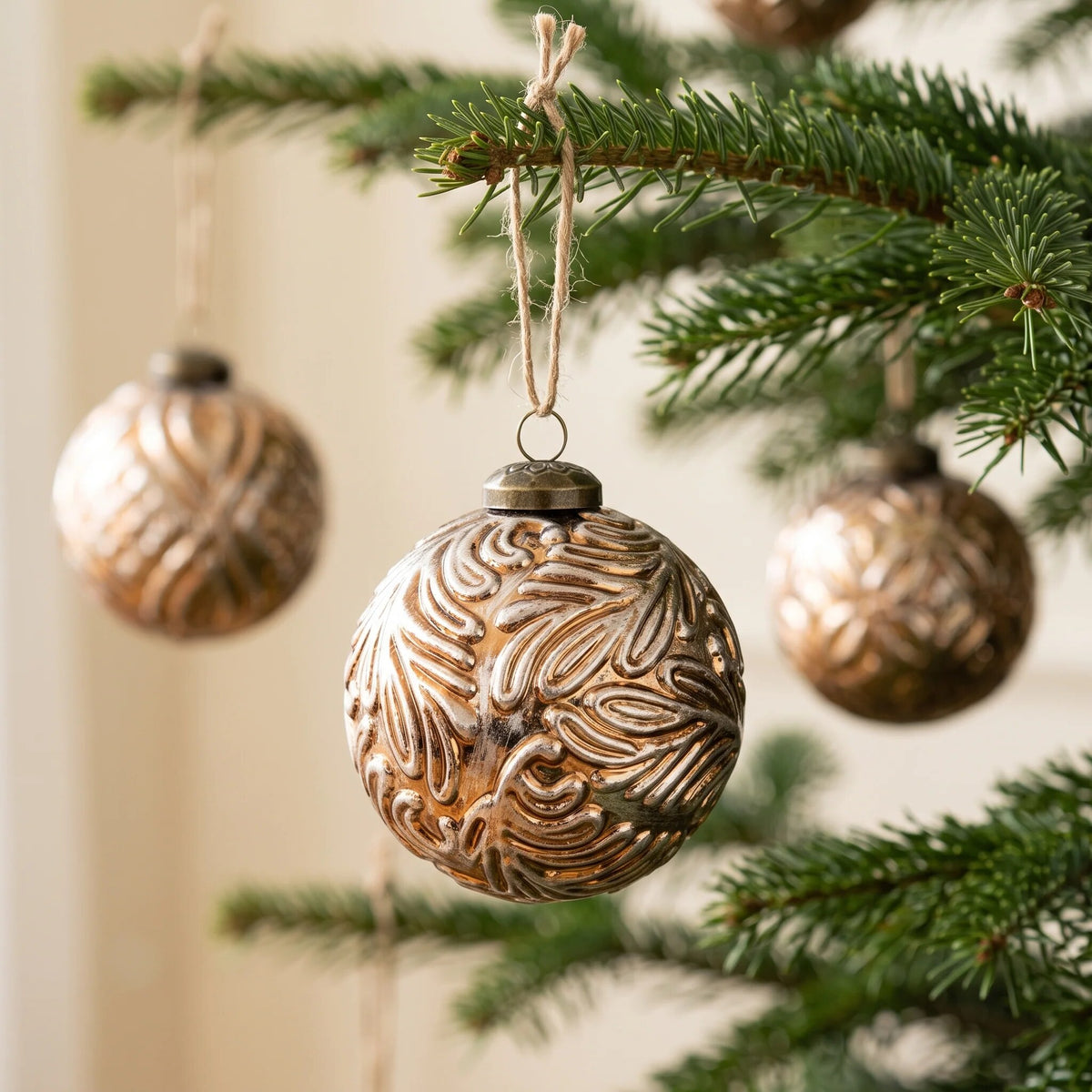 Embossed Christmas Baubles – set of 12, classical style