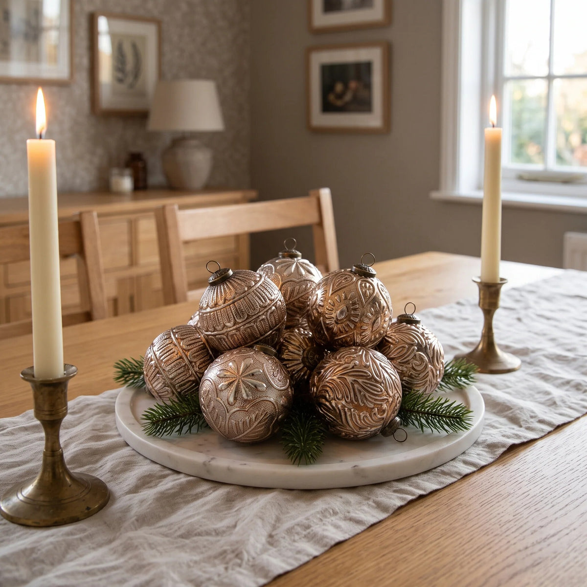 Embossed Christmas Baubles – set of 12, classical style