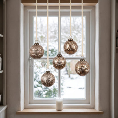 Embossed Christmas Baubles – set of 12, classical style